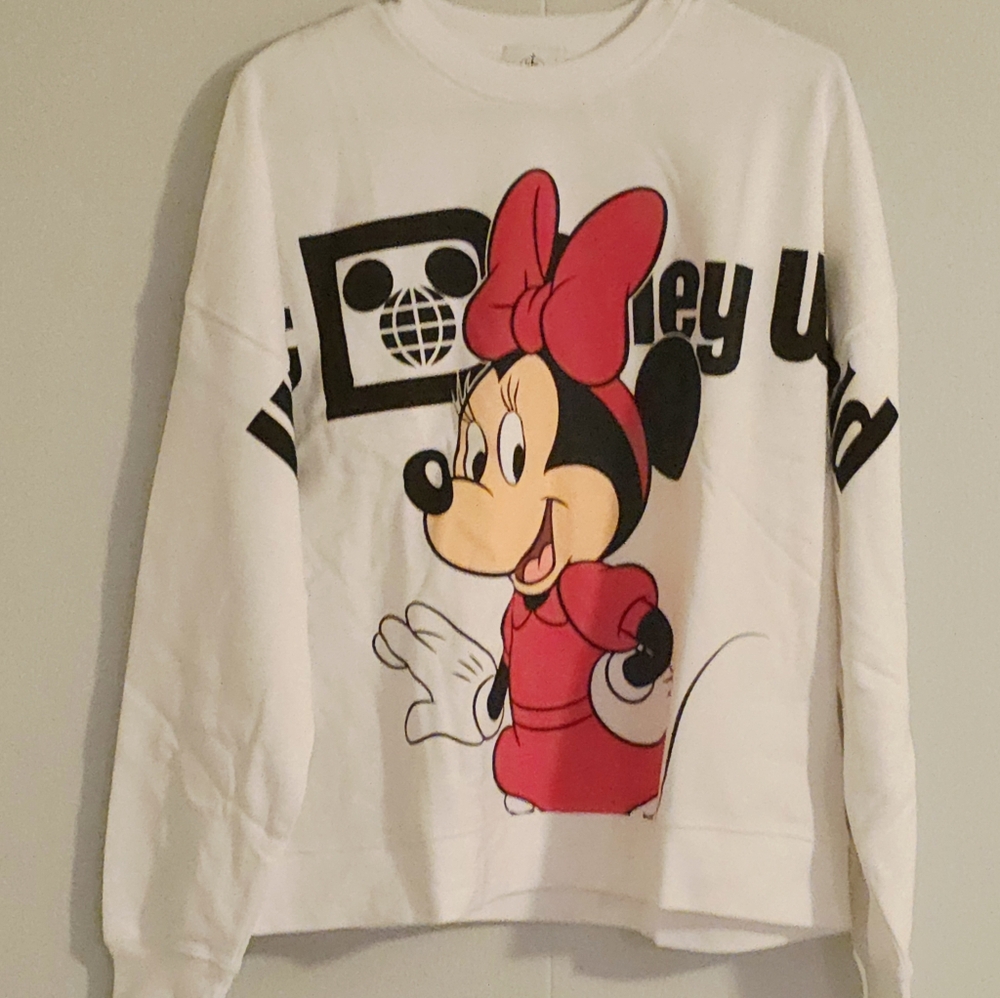 Disney Parks Disney Minnie Mouse White Pullover Sweatshirt
